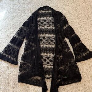 Black lace bell sleeve lace cardigan/cover up